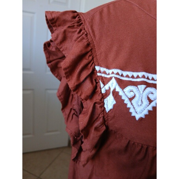 Lascana Woman’s blouse  Rust White Embroidery short flutter sleeves 6 Bohemian - Picture 7 of 14